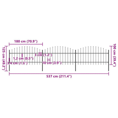 vidaXL Clôture de jardin avec fers de lance Acier 537 x 125 cm Noir