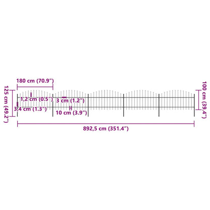 vidaXL Gartenzaun mit Speerspitze Stahl 892,5 x 125 cm Schwarz