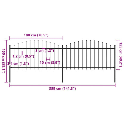vidaXL Gartenzaun mit Speerspitze Stahl 359 x 150 cm Schwarz