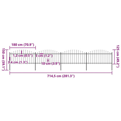vidaXL Gartenzaun mit Speerspitze Stahl 714,5 x 150 cm Schwarz