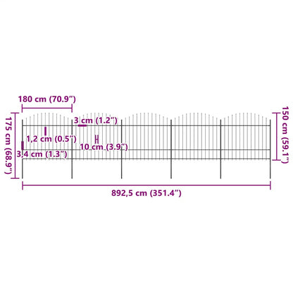 vidaXL Gartenzaun mit Speerspitze Stahl 892,5 x 175 cm Schwarz