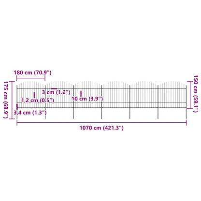 vidaXL Gartenzaun mit Speerspitze Stahl 1070 x 175 cm Schwarz