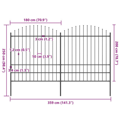vidaXL Gartenzaun mit Speerspitze Stahl 359 x 200 cm Schwarz