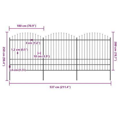 vidaXL Gartenzaun mit Speerspitze Stahl 537 x 200 cm Schwarz