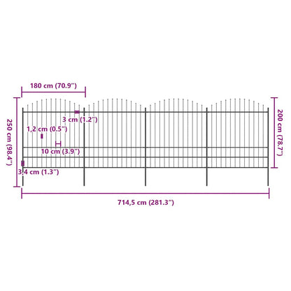 vidaXL Gartenzaun mit Speerspitze Stahl 714,5 x 200 cm Schwarz