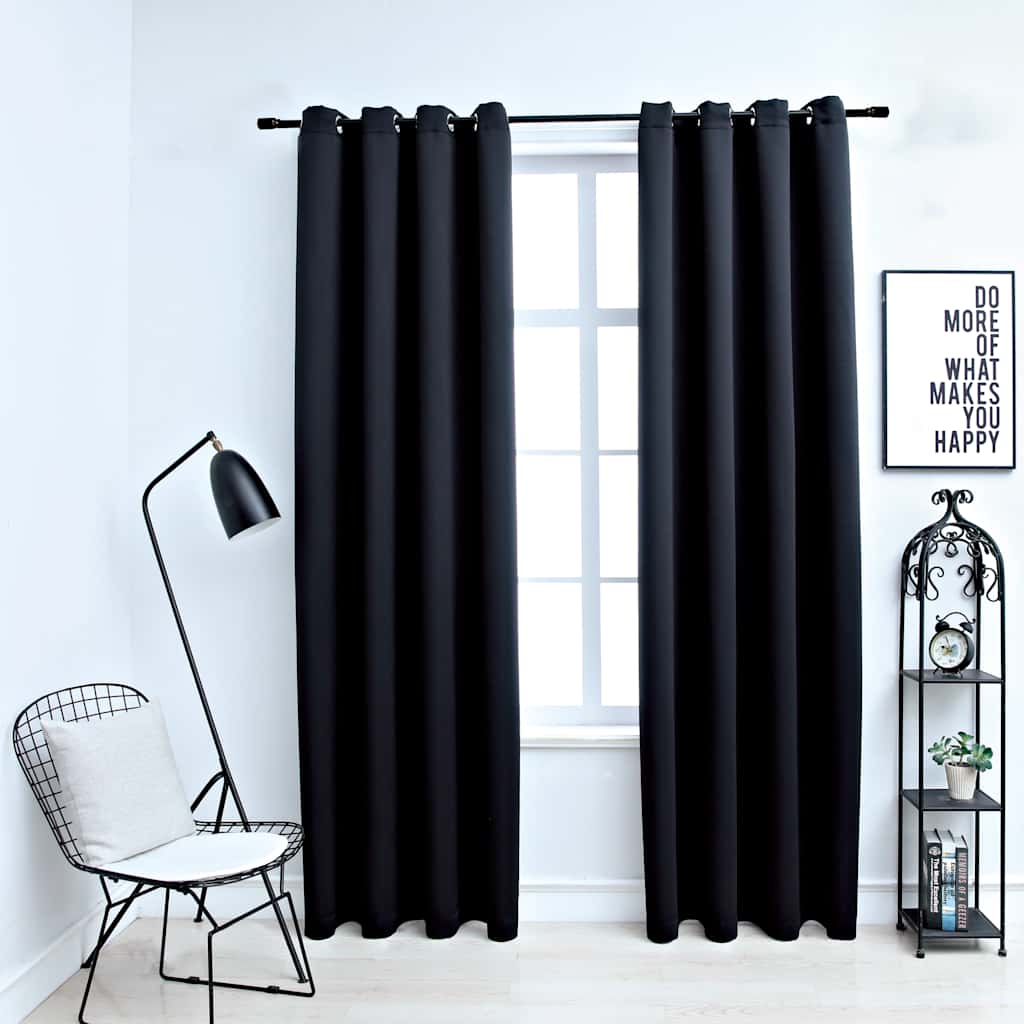 vidaXL Rideaux occultants à œillets 2 pcs Noir 140x245 cm