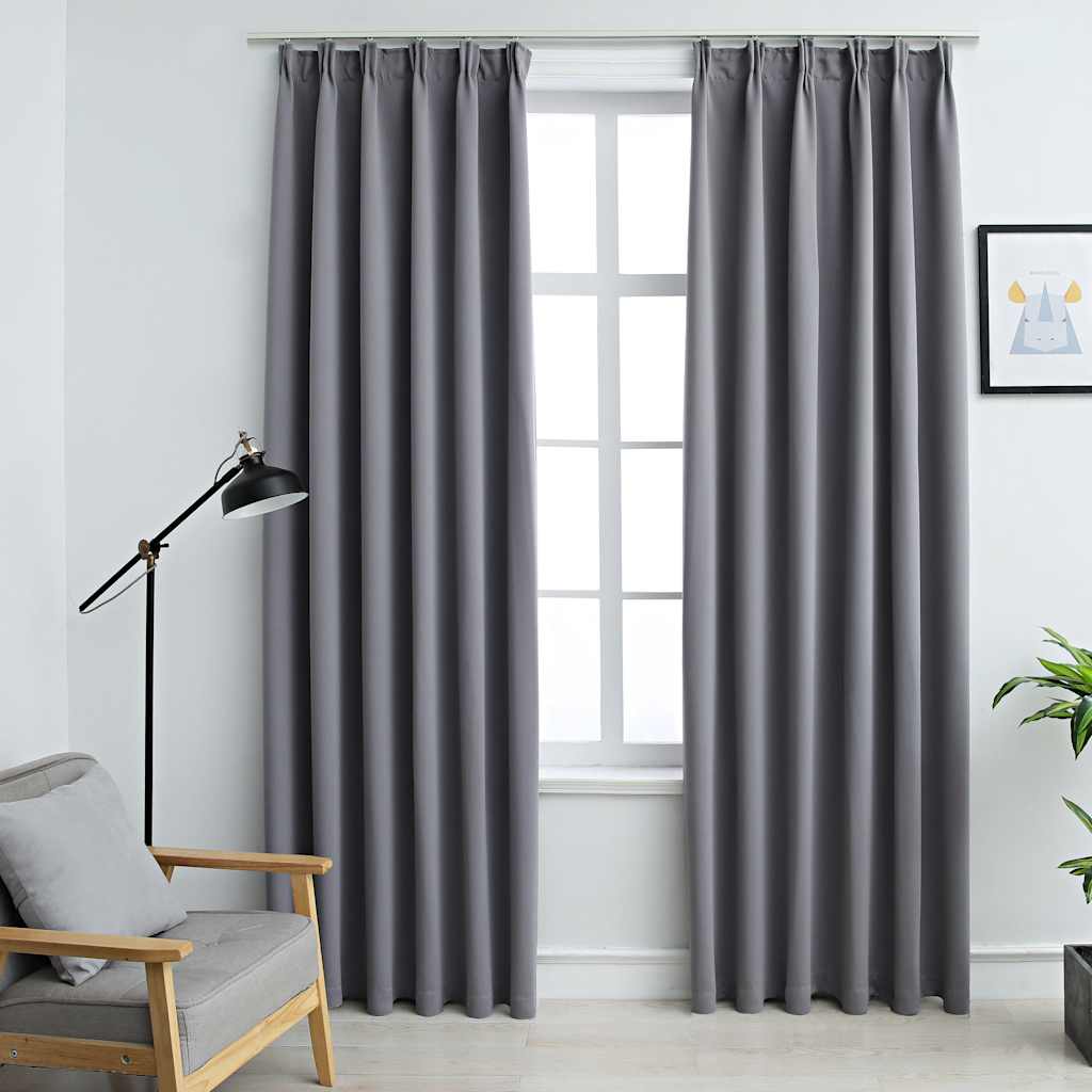 vidaXL Rideaux occultants à crochets 2 pcs. Gris 140x225cm