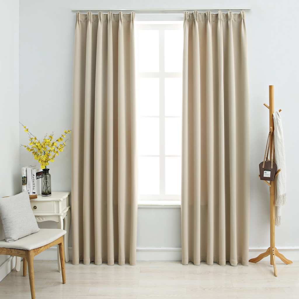 vidaXL Rideaux occultants avec crochets 2 pcs Beige 140x225 cm