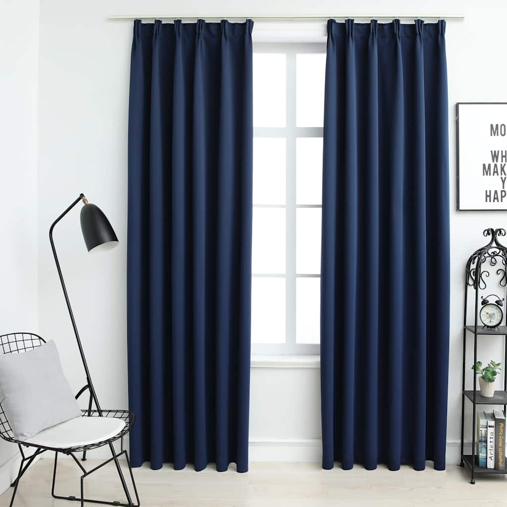 vidaXL Rideaux occultants à crochets 2 pcs Bleu 140x225 cm