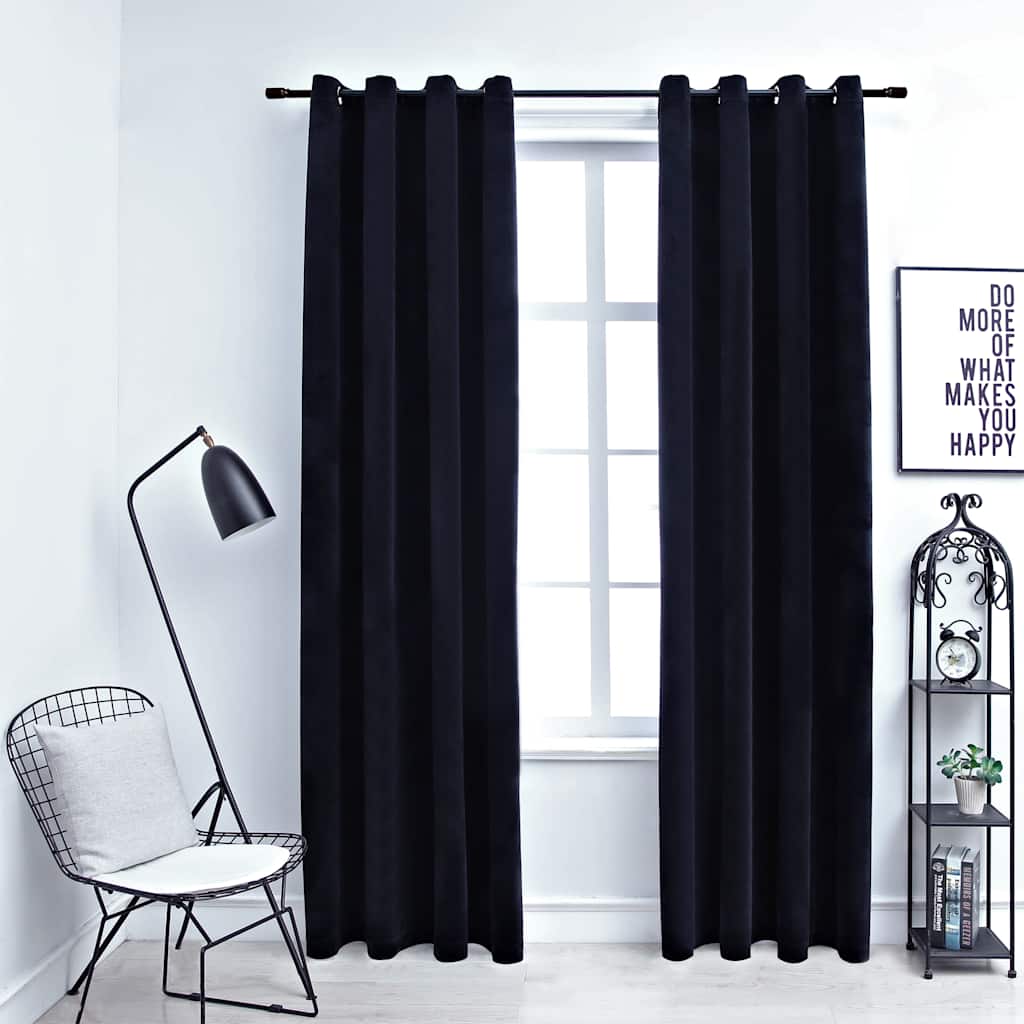 vidaXL Rideaux occultants à œillets 2 pcs Velours Noir 140x175 cm