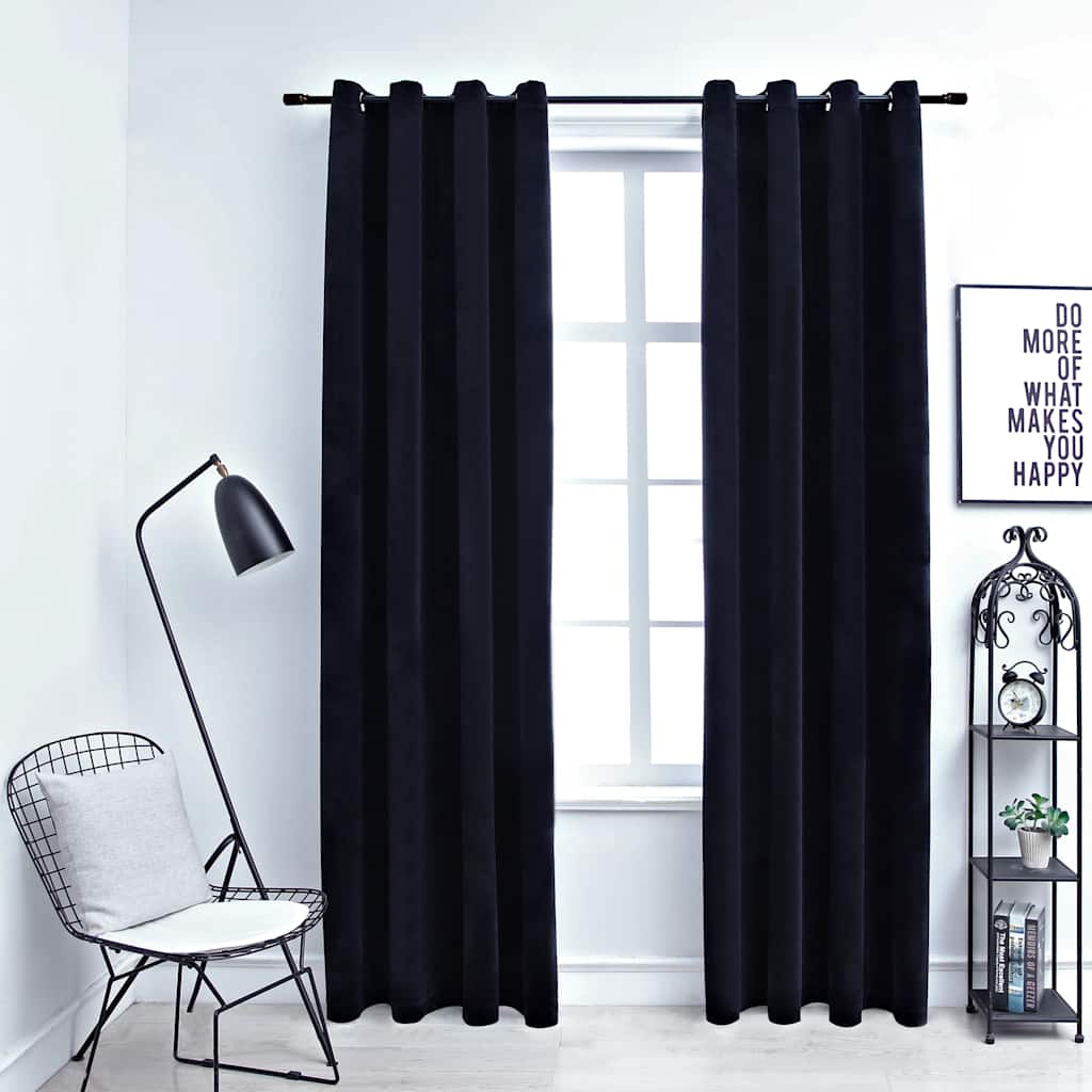 vidaXL Rideaux occultants à œillets 2 pcs Velours Noir 140x225 cm