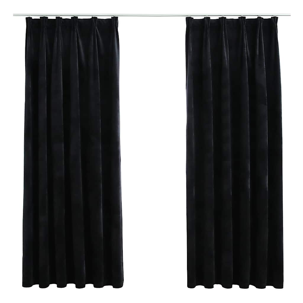 vidaXL Rideaux occultants à crochets 2 pcs Velours Noir 140x175 cm