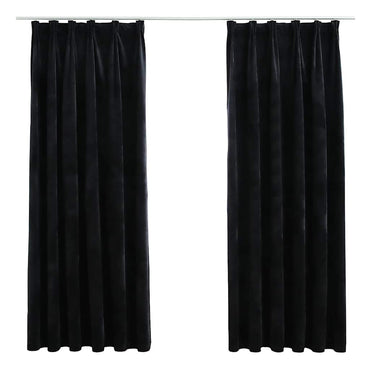 vidaXL Rideaux occultants à crochets 2 pcs Velours Noir 140x175 cm