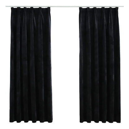 vidaXL Rideaux occultants à crochets 2 pcs Velours Noir 140x175 cm
