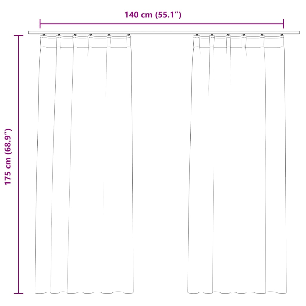 vidaXL Rideaux occultants à crochets 2 pcs Velours Noir 140x175 cm