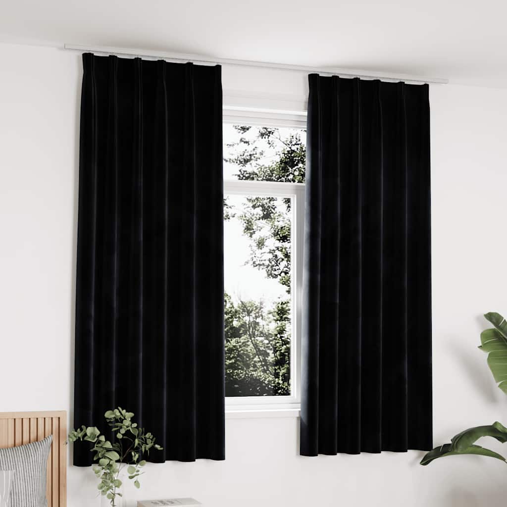 vidaXL Rideaux occultants à crochets 2 pcs Velours Noir 140x175 cm