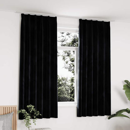 vidaXL Rideaux occultants à crochets 2 pcs Velours Noir 140x175 cm