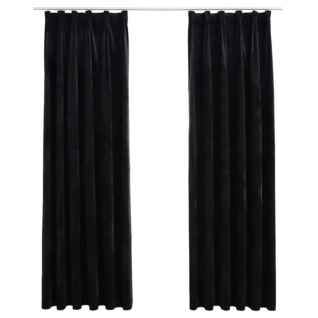 vidaXL Verdunkelungsvorhänge mit Haken 2 Stk. Samt Schwarz 140x225 cm