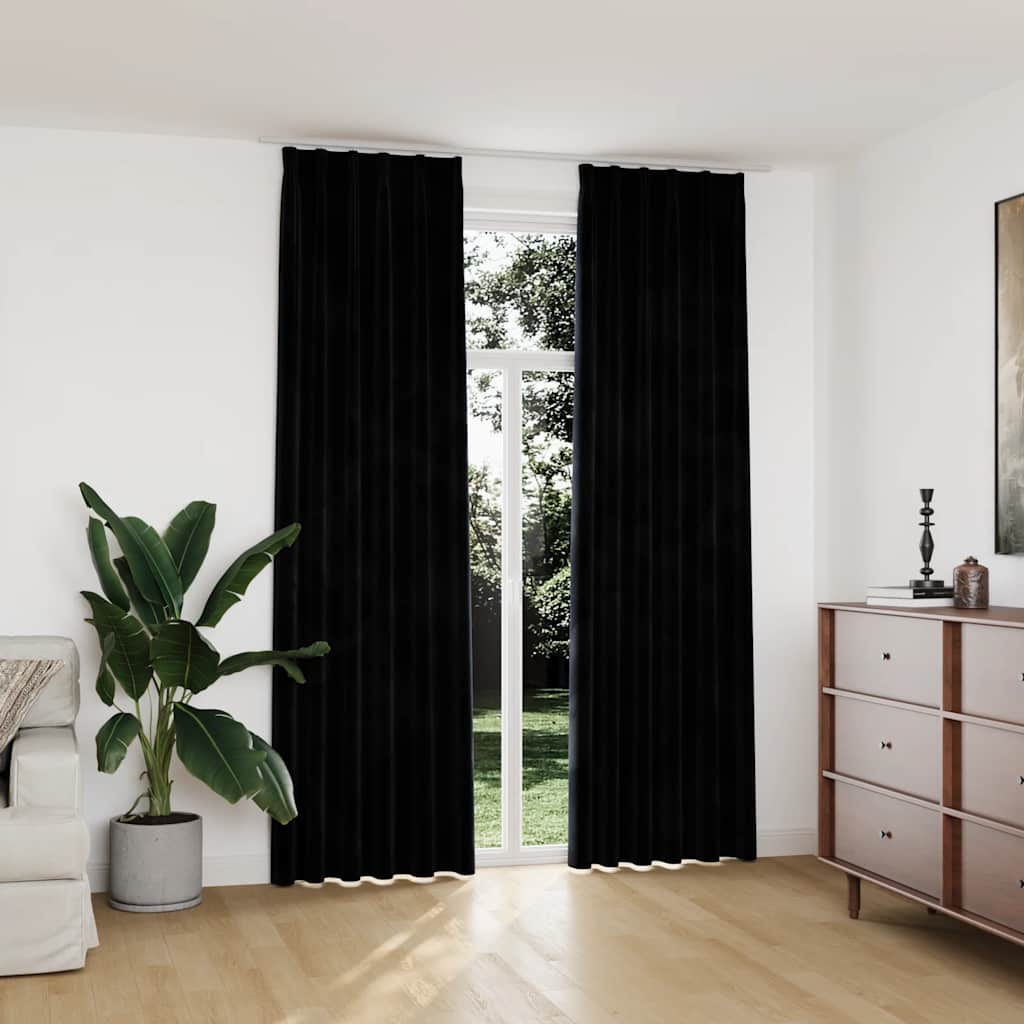 vidaXL Verdunkelungsvorhänge mit Haken 2 Stk. Samt Schwarz 140x245 cm