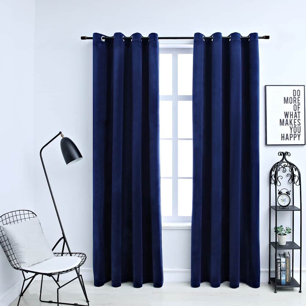 vidaXL Rideaux occultants à œillets 2 pcs Velours Bleu foncé 140x175cm
