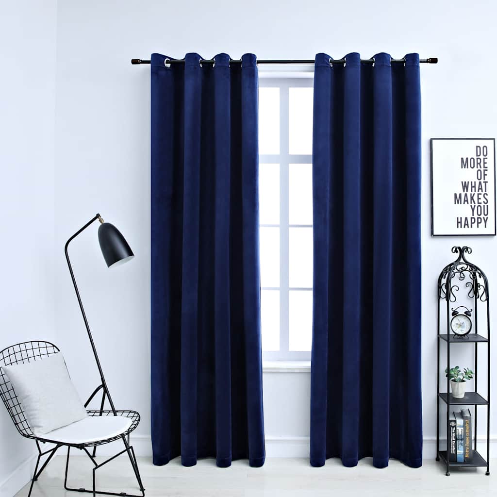 vidaXL Rideaux occultants à œillets 2 pcs Velours Bleu foncé 140x225cm