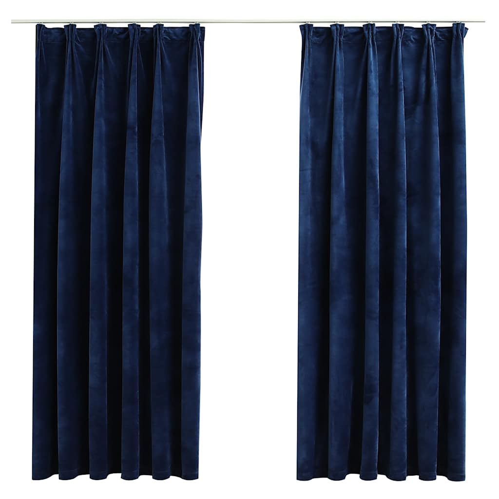 vidaXL Rideaux Occultants à Crochets 2 pcs Velours Bleu Foncé 140x175cm