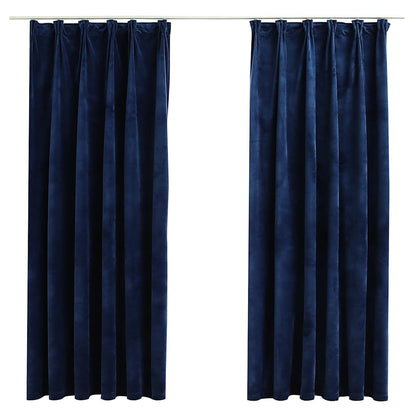 vidaXL Rideaux Occultants à Crochets 2 pcs Velours Bleu Foncé 140x175cm