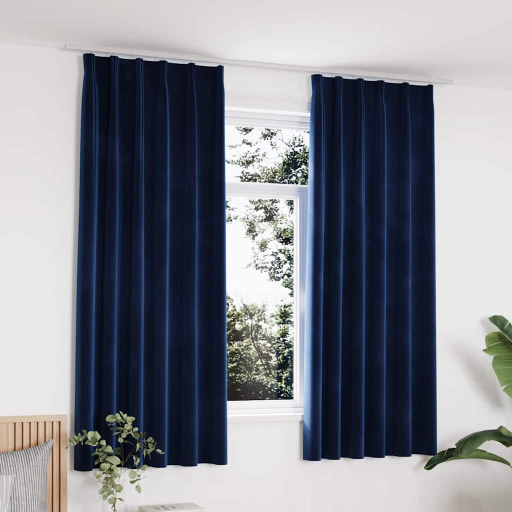 vidaXL Rideaux Occultants à Crochets 2 pcs Velours Bleu Foncé 140x175cm