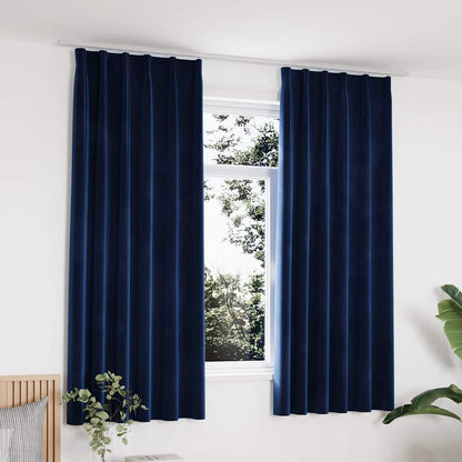 vidaXL Rideaux Occultants à Crochets 2 pcs Velours Bleu Foncé 140x175cm