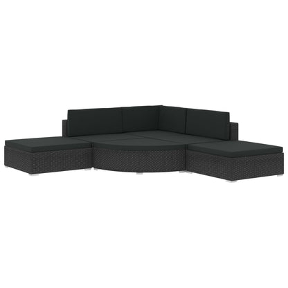6-tlg. Garten-Lounge-Set mit Auflagen Poly Rattan Schwarz