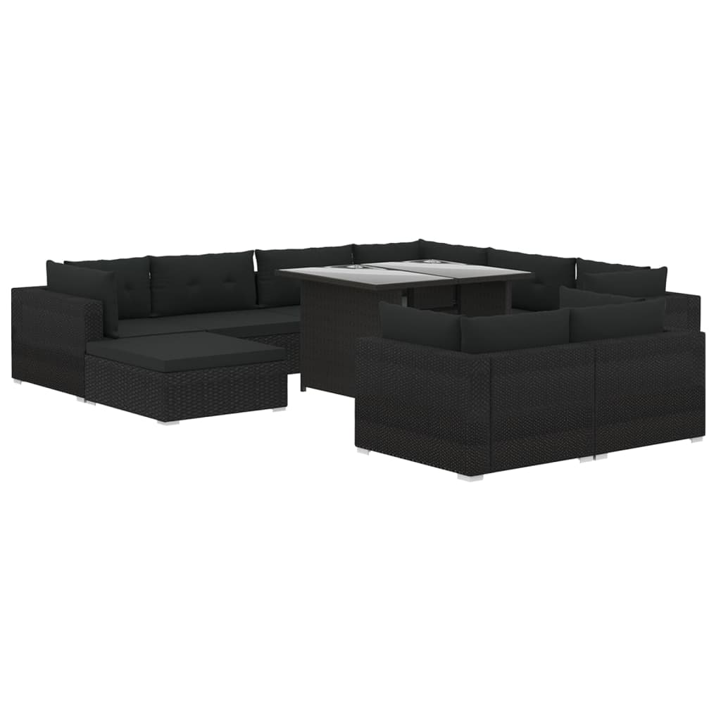 10-tlg. Garten-Lounge-Set mit Auflagen Poly Rattan Schwarz