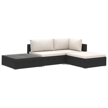 vidaXL Salon de jardin 4 pcs avec coussins résine tressée noir