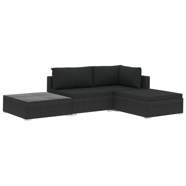 vidaXL Salon de jardin 4 pcs avec coussins résine tressée noir