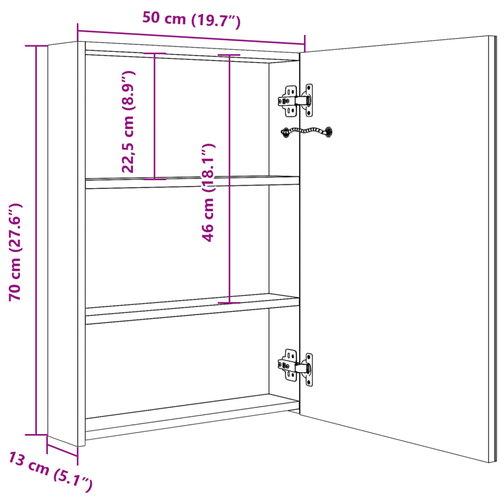 vidaXL LED-Spiegelschrank 50x13x70 cm