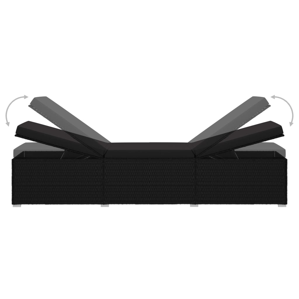 Sonnenliege mit Auflage Poly Rattan Schwarz