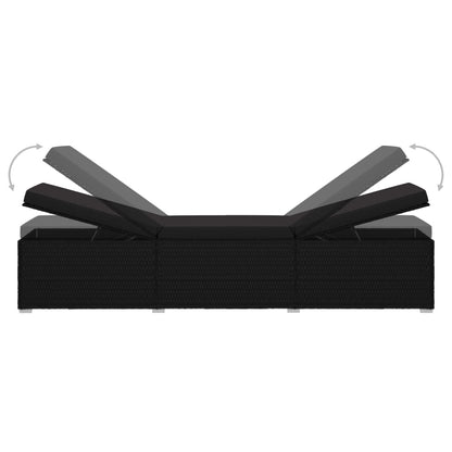 Sonnenliege mit Auflage Poly Rattan Schwarz