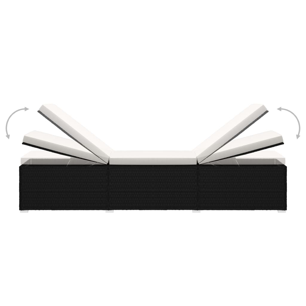 Sonnenliege mit Auflage und Teetisch Poly Rattan Cremeweiß