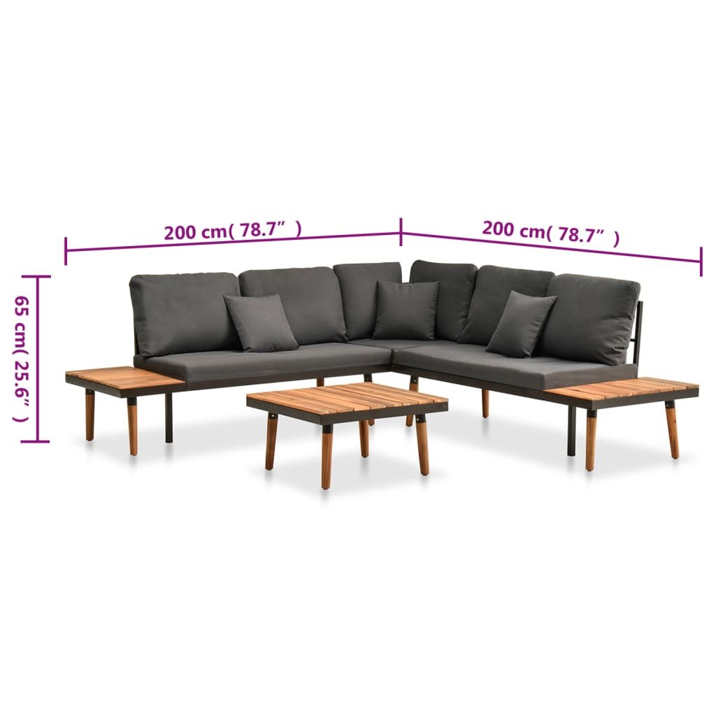 vidaXL Ensemble de salon de jardin 4 pcs avec coussins Bois d'acacia massif
