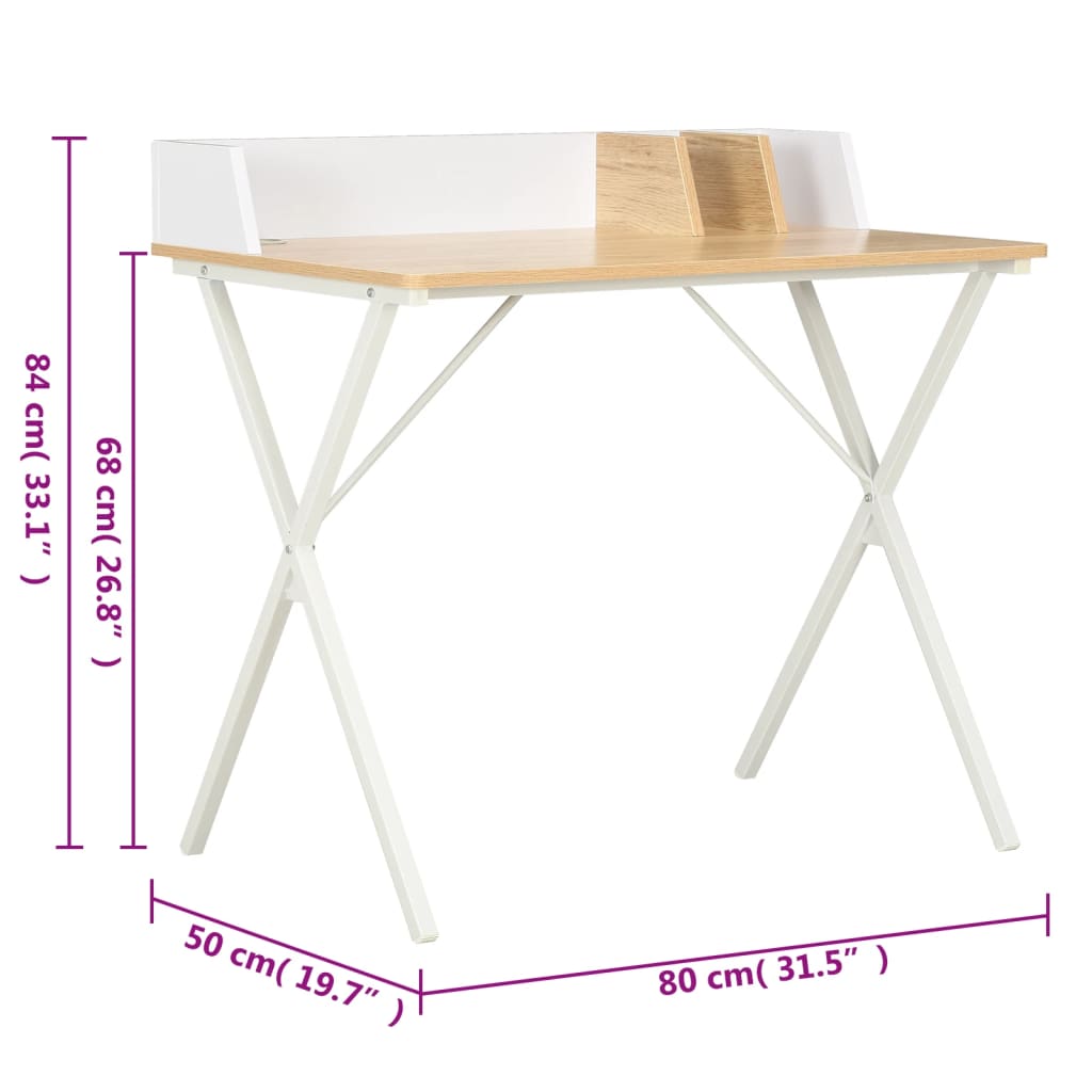 vidaXL Schreibtisch Weiß und Natur 80x50x84 cm