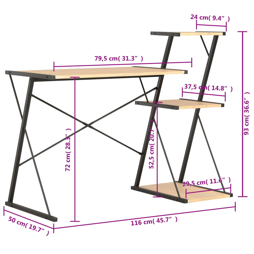 vidaXL Schreibtisch mit Regal Schwarz und Eiche 116×50×93 cm