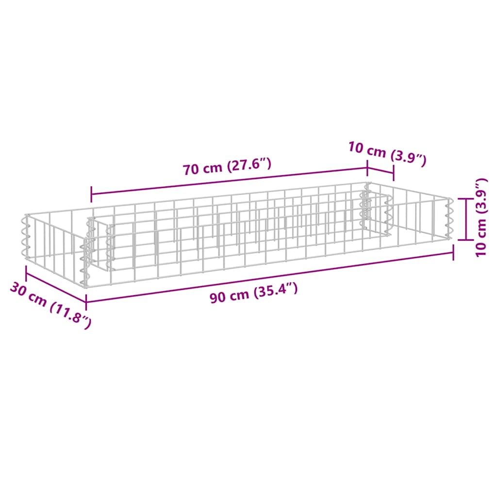 vidaXL Gabionen-Hochbeet Verzinkter Stahl 90x30x10 cm