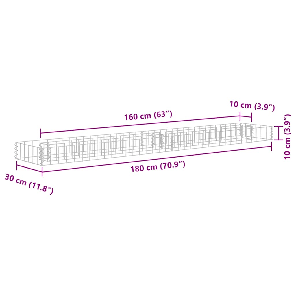 vidaXL Gabionen-Hochbeet Verzinkter Stahl 180x30x10 cm