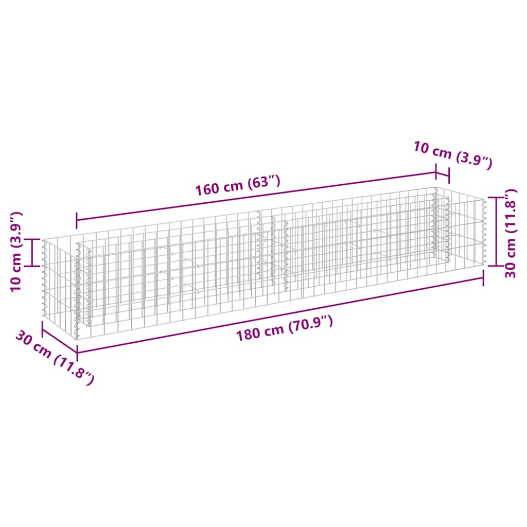 vidaXL Gabionen-Hochbeet Verzinkter Stahl 180×30×30 cm