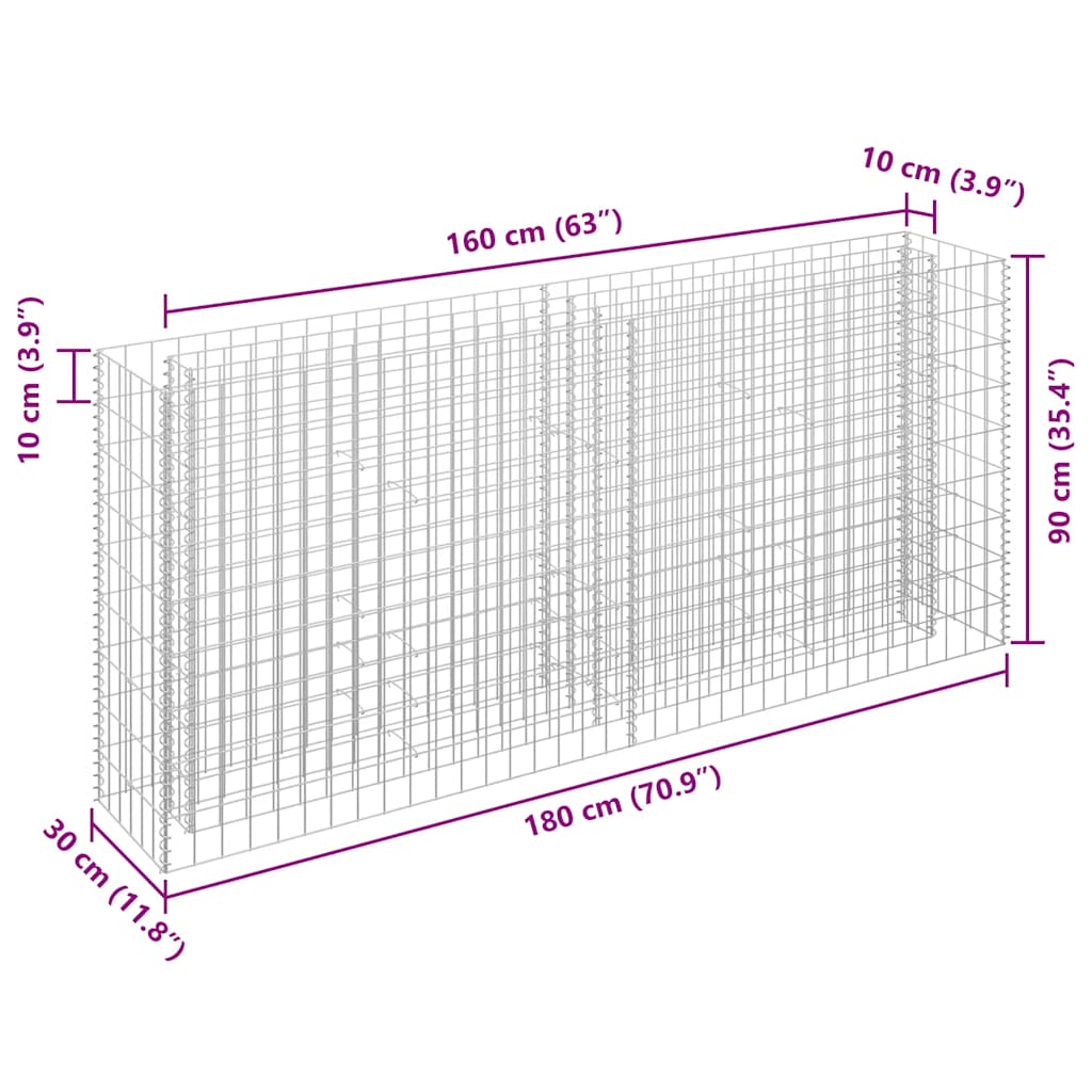 vidaXL Carré potager en gabion Acier galvanisé 180×30×90 cm