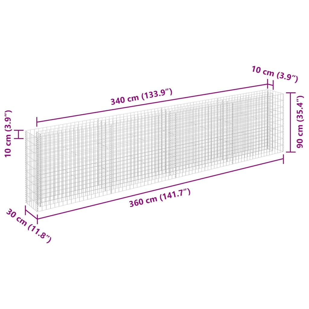 vidaXL Gabionen-Hochbeet Verzinkter Stahl 360×30×90 cm