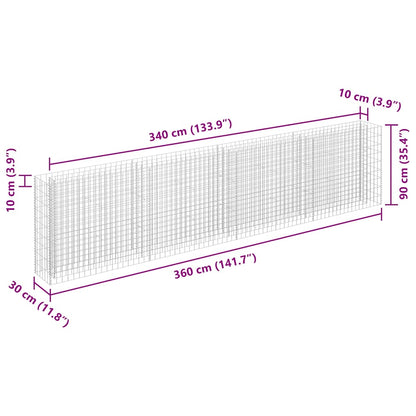 vidaXL Gabionen-Hochbeet Verzinkter Stahl 360×30×90 cm