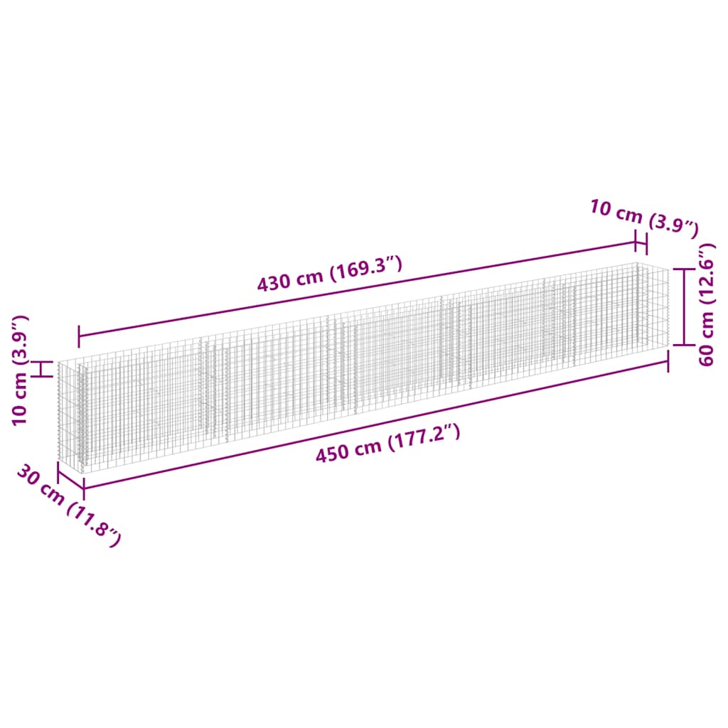 vidaXL Gabionen-Hochbeet Verzinkter Stahl 450×30×60 cm