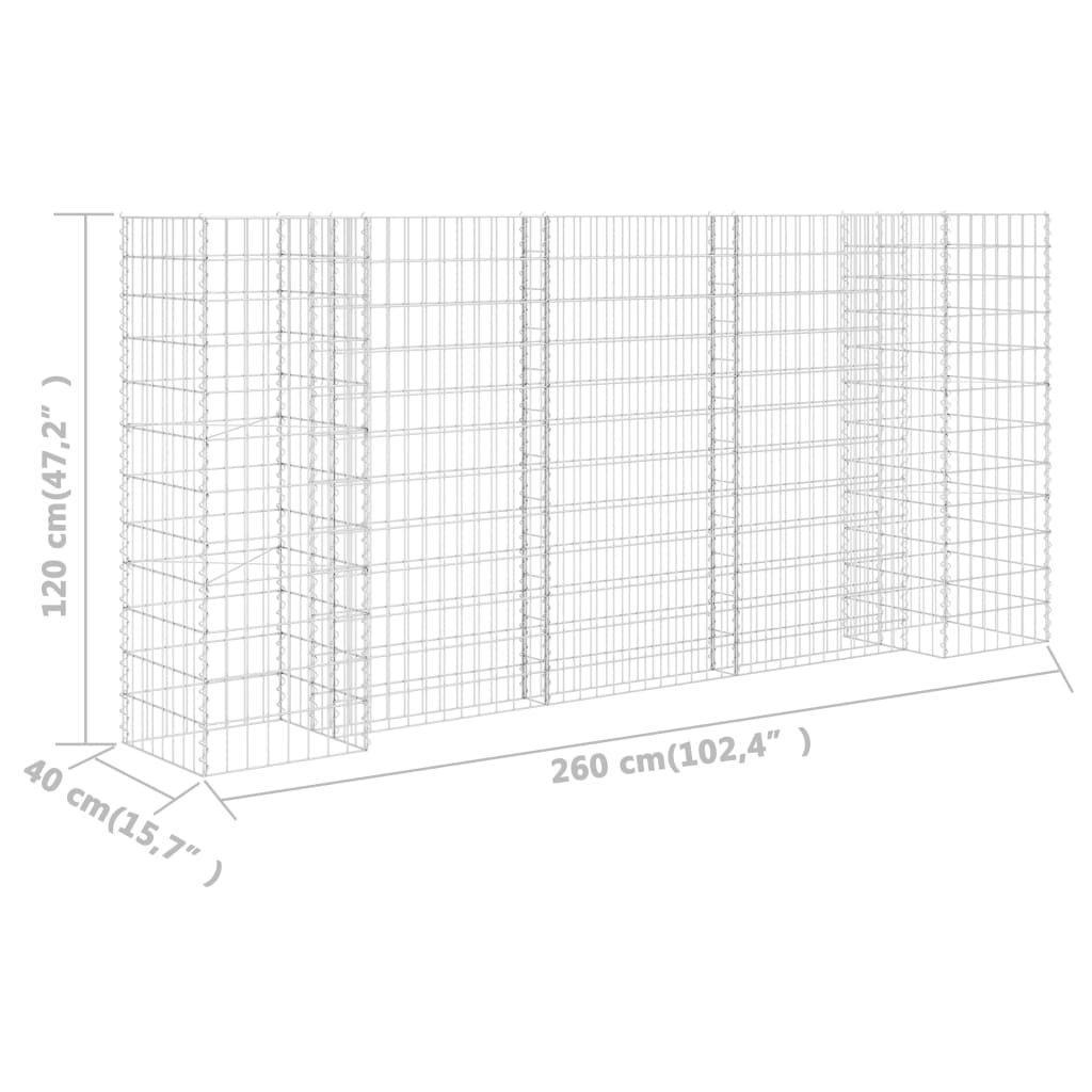 vidaXL H-förmiger Gabionen-Pflanzkorb Stahldraht 260x40x120 cm