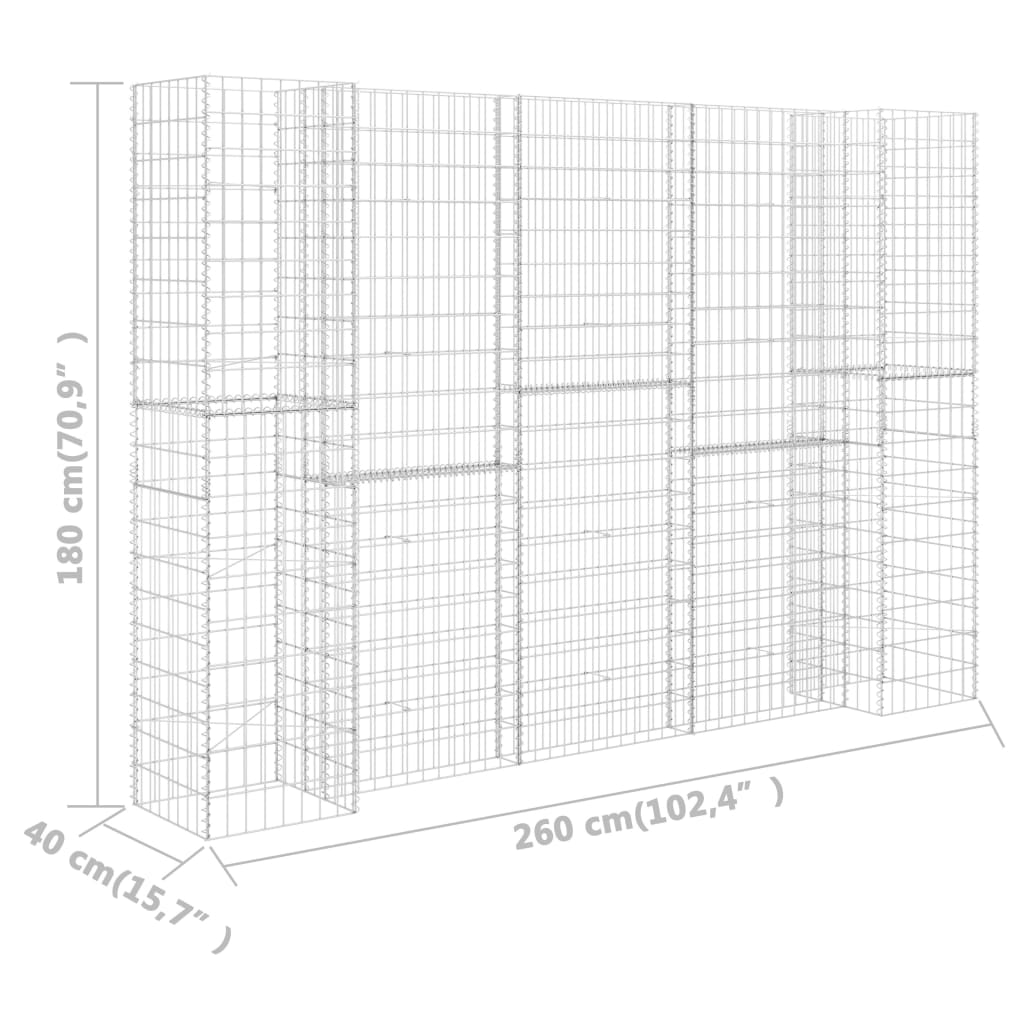 vidaXL H-förmiger Gabionen-Pflanzkorb Stahldraht 260x40x180 cm