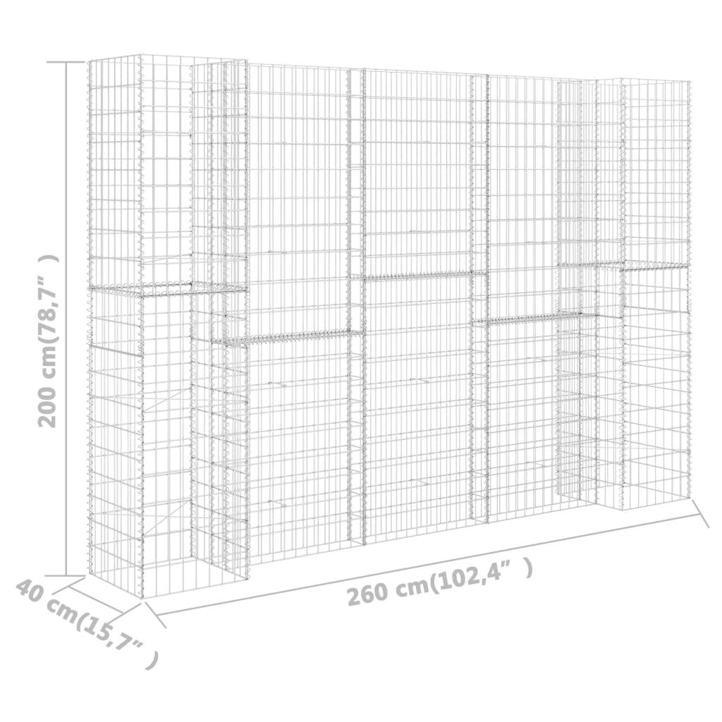 vidaXL H-förmiger Gabionen-Pflanzkorb Stahldraht 260x40x200 cm
